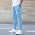 Slim fit light blue plaid trousers for men with drawstring waist and jogger cuffs - S / Bottoms / Sky Blue