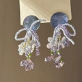 Pastel floral pearl earrings with purple beads and crystal pendants on card - Purple Cut Crystal Pendant (6#)