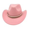 Pink felt western cowboy hat with star patterned band and wide brim for sun protection - One Size / Pink