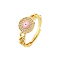 Bague chaîne dorée avec motif oeil en émail rose serti de pierres de zircon brillantes - Rose