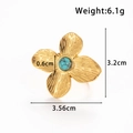 Gold flower ring with turquoise inlay and detailed size measurements on white background - Large Brushed Flower Style (TR064-Blue)