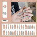 Uñas postizas cat eye con diamantes en verde grisáceo y rosa nude forma stiletto - Estilo Ojo de Gato Verde Gris Rosado Nude Con Diamantes (Z879)