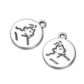Macro detail of vintage silver-plated alloy coin pendant with abstract face profile carving - Line Art Portrait Style (Large) / Set of 4 / Antique Silver