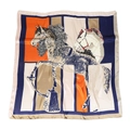 90x90cm Seidenschal in Orange mit klassischem Pferdedruck und elegantem Streifenmuster - Orangefarbener Pferdedruck