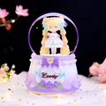 Rotating purple snow globe with cute girl holding rabbit and Lovely embossed base - Large 100mm Snow + Light / Purple Stand Base Holder