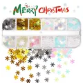 Detailed view of 12-grid Christmas snowflake nail sequins in assorted metallic colors - 12 Grids / Gold Silver Holographic Snowflake Style (12G-935)