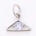 Silver copper pendant with triangle frame and large round cubic zirconia stone - L75 Hanger / Platinum