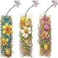 Set da 3 segnalibri 5D fai-da-te con pittura a diamante, motivi floreali e farfalle - SQ-194 (Fiori Primaverili / Set di 3)
