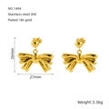 18k vergulde roestvrijstalen strik oorbellen 26mm x 27mm minimalistische mode-sieraden - Goud