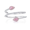 Eleganter 925 Silber Schlangenring mit rosa Birnenschliff Steinen und Pavé Diamanten - US 6 / Rosa