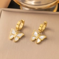 Elegant gold butterfly hoop earrings with white shell inlay on a luxury display box - Earrings (EHG3011) / Gold Earrings