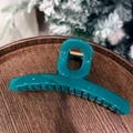 Elegant teal blue large hair claw clip in acrylic shown on a rustic wooden tray - 13.5cm / O-Shape Bar Claw