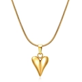 Polished golden heart pendant necklace with elegant snake chain for women - Necklace / Gold