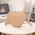 Beige heart-shaped crossbody bag with V-quilted stitching and wide strap - Apricot