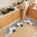 Absorbent non-slip kitchen mat set with grey grid and cartoon rabbit pattern - 40*60cm / Cartoon Rabbit (SLOW LIFE)