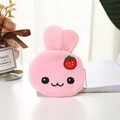 Pink plush rabbit coin purse with cute strawberry embroidery and metal ball chain - Strawberry Rabbit
