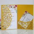 Golden laser cut wedding invitation set with floral card and RSVP on pearlescent paper - Standard / Gold