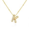 Elegant gold letter K pendant necklace with beaded chain on a white background - Gold K [With Bead Chain]