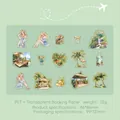 Floral PET sticker pack with tropical motifs and gold foil stamping for journaling - Tropical Journey