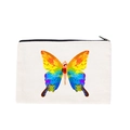 White canvas pouch featuring vibrant colorful butterfly print and silver zipper closure - Butterfly Beauty