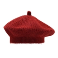 Fashionable wine red knitted beret hat for women with fuzzy texture and top pom decoration - One Size / Burgundy