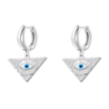 Detalle de pendientes triangulares con ojo azul y circonitas blancas en plata fina - Color Plateado (VE1260)