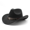 Chapeau de cowboy en feutre de laine noir avec bande en cuir marron ornée de clous argentés - Noir