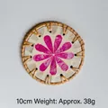 Handmade rattan round coaster with a 10cm diameter pink shell flower mosaic design - Rose Red Flower 10CM