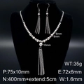 Set di gioielli in acciaio inossidabile argento con pietre naturali e nappe - Set di Nappe con Perline Tutto Argento (KS127261-Z)