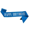 Blue glitter happy birthday sash with silver lettering for girls birthday party decor - Royal Blue Iridescent