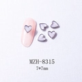 Detailed view of silver heart nail charms with white gradient center and sizing markers - 8315 Silver Border Light Purple Grey Smudge (7*7mm)