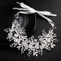 Handmade bridal hair comb with silver flowers, white pearls and sparkling rhinestones - Silver Handmade Woven Flower Tiara (HS-J5054)