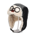 Colbacco per bambini in ecopelle nera con calda fodera in peluche e patch a cagnolino - 54CM (Consigliato 4-6 Anni) / Stile Cane Cartone Animato Nero (Nero B)