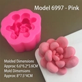 Detailed view of pink silicone succulent mold with finished 3D cactus candle dimensions - Model 6997 / Pink