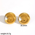 Minimalist round stainless steel stud earrings with 18k gold textured radial finish - Two-tone Gold and Silver Style (TE60092-M)