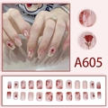 Elegant red rose floral press-on nails set with French style gradient pink finish - Gradient Pink Rose Glue Style(A605)