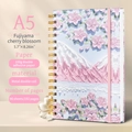 A5 spiral notebook with Fujiyama cherry blossom cover and pink elastic closure band - Fuji Cherry Blossom (Blue-Pink)