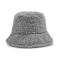 Warmer Winter Fischerhut aus Lammwolle in Hellgrau mit weicher Teddy-Fleece-Struktur - M(56-58cm) / Grau