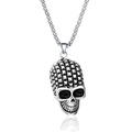 Punk style stainless steel necklace featuring a textured skull pendant and box chain - Checkered Skull