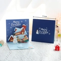 Tarjeta de Navidad 3D azul con escena de muñeco de nieve y trineo, 11x11cm - Mini Tarjeta de Navidad - Azul