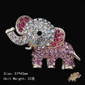 Golden elephant brooch pin with pink and white rhinestones, size 57x42mm - Gold Pink Elephant