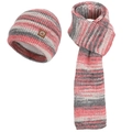 Ensemble bonnet et écharpe en tricot à rayures rouges et grises avec doublure polaire - Ensemble deux pièces / Rose rouge