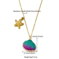 Detail of 50cm gold necklace with colorful shell and starfish pendants with size labels - Gradient
