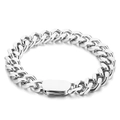 Polished silver stainless steel Cuban link bracelet with rectangle clasp for men - Steel Color Cuban Bracelet (KB164548-Z) / 12mm Width 21cm Length