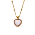 Hartvormige hanger ketting met roze strassteentjes, goudkleur en wit emaille detail - Wit Hart met Diamanten