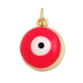 Red Evil Eye enamel round pendant charm with golden metal edge and hanging ring - M659608 / Rose Red