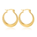 Close-up of golden hoop earrings featuring a twisted texture and elegant metallic luster - Classic Twist Style (C064)