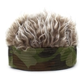 Creative camouflage visor hat with brown and white wig hair for hip hop and outdoor fashion - Mesh Landlord Style (MH 2062)