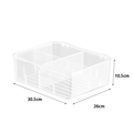 Organizzatore trasparente a 3 scomparti per calze e biancheria, misure 30,5x26x10,5 cm - 2 divisori