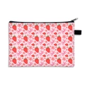 Pink waterproof storage bag with red strawberry and bow prints and black zipper closure - Pink Strawberry Bow Flower (01)